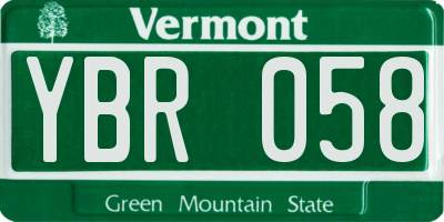 VT license plate YBR058
