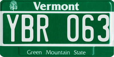 VT license plate YBR063