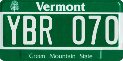 VT license plate YBR070