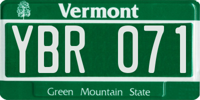 VT license plate YBR071