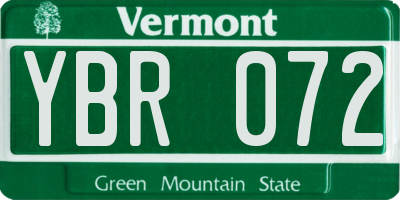 VT license plate YBR072