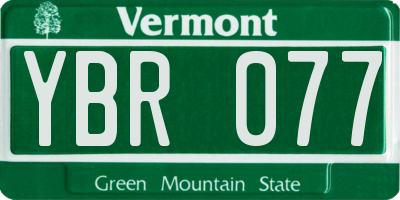 VT license plate YBR077