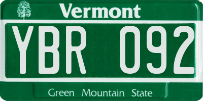 VT license plate YBR092