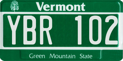 VT license plate YBR102