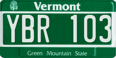 VT license plate YBR103