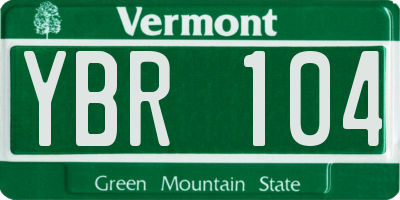 VT license plate YBR104