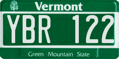 VT license plate YBR122