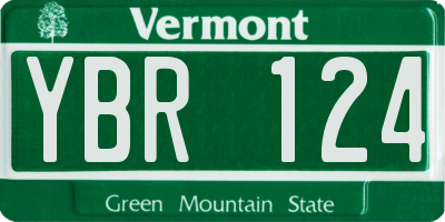 VT license plate YBR124