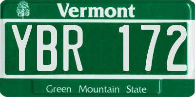 VT license plate YBR172