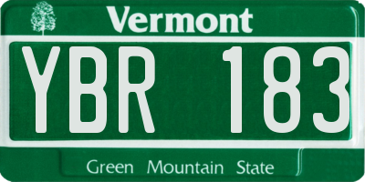 VT license plate YBR183