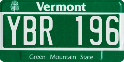 VT license plate YBR196