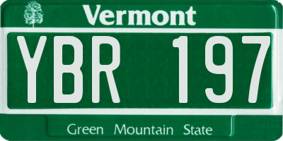 VT license plate YBR197