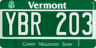 VT license plate YBR203