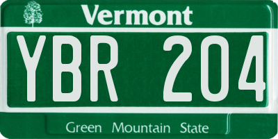 VT license plate YBR204