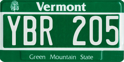 VT license plate YBR205