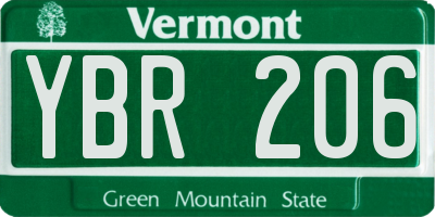 VT license plate YBR206