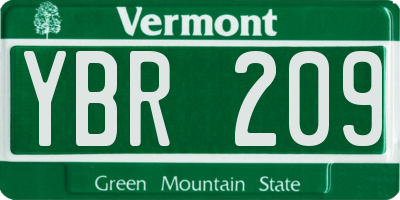 VT license plate YBR209