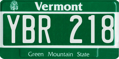 VT license plate YBR218