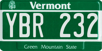 VT license plate YBR232