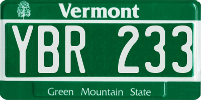 VT license plate YBR233