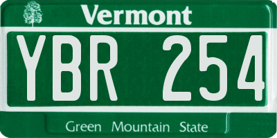 VT license plate YBR254