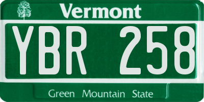 VT license plate YBR258