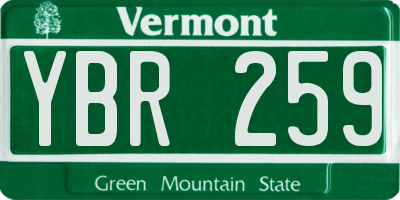 VT license plate YBR259