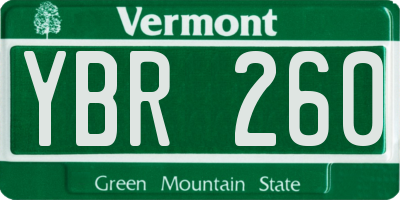 VT license plate YBR260