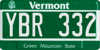 VT license plate YBR332