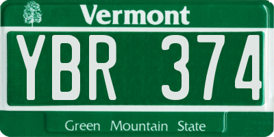 VT license plate YBR374
