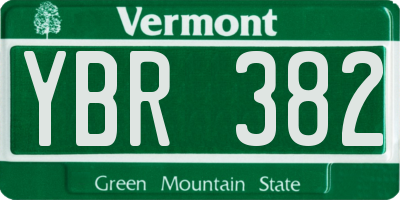 VT license plate YBR382