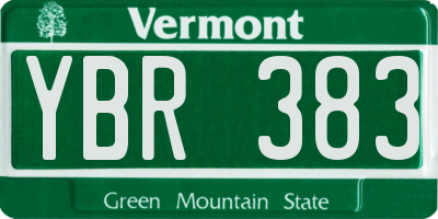 VT license plate YBR383