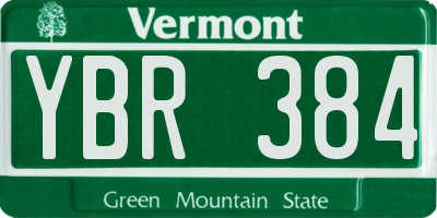 VT license plate YBR384