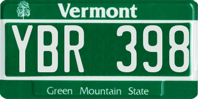 VT license plate YBR398