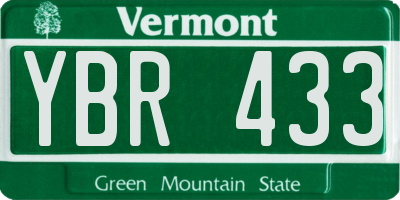 VT license plate YBR433