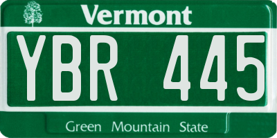 VT license plate YBR445