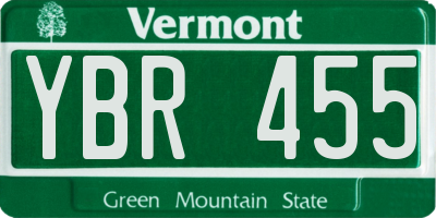 VT license plate YBR455