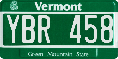 VT license plate YBR458