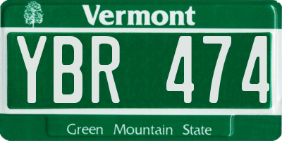 VT license plate YBR474