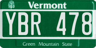 VT license plate YBR478