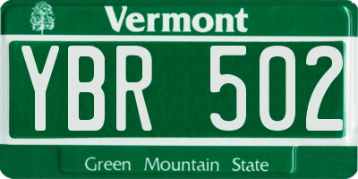 VT license plate YBR502