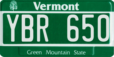 VT license plate YBR650