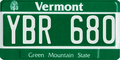 VT license plate YBR680