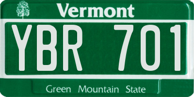 VT license plate YBR701