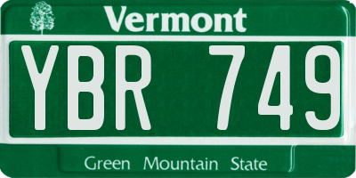 VT license plate YBR749