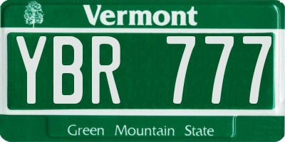 VT license plate YBR777