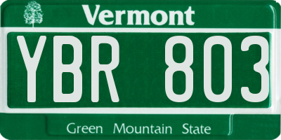 VT license plate YBR803