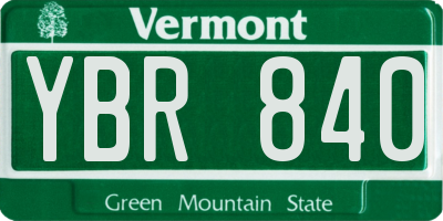 VT license plate YBR840