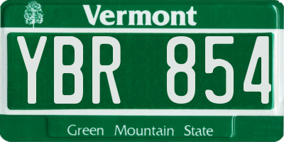 VT license plate YBR854