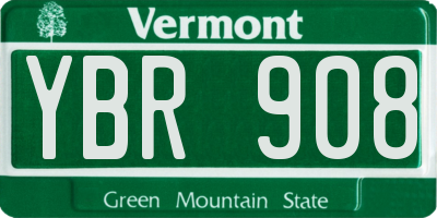 VT license plate YBR908